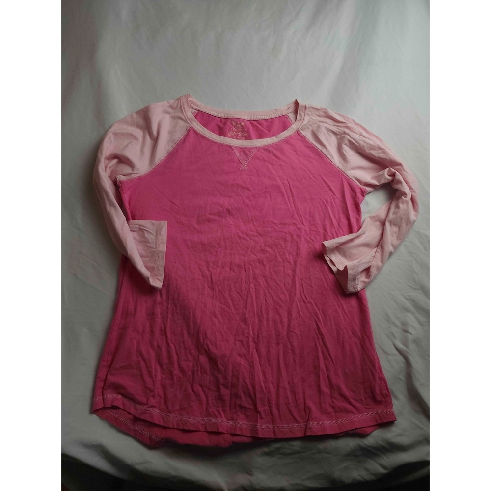 Faded Glory Shirt Top Womens Large 12/14 Pink 3/4 Sleeves Barbiecore Casual